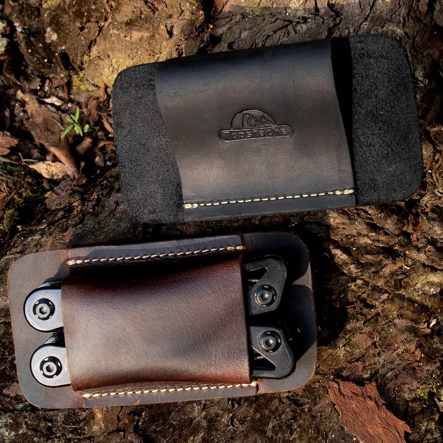 Leather Knife Sheath, Handmade Knife Holster, Horizontal Carry Leather Sheath for Belt, EDC Pocket Organizer for Men,Size S,Darkbrown