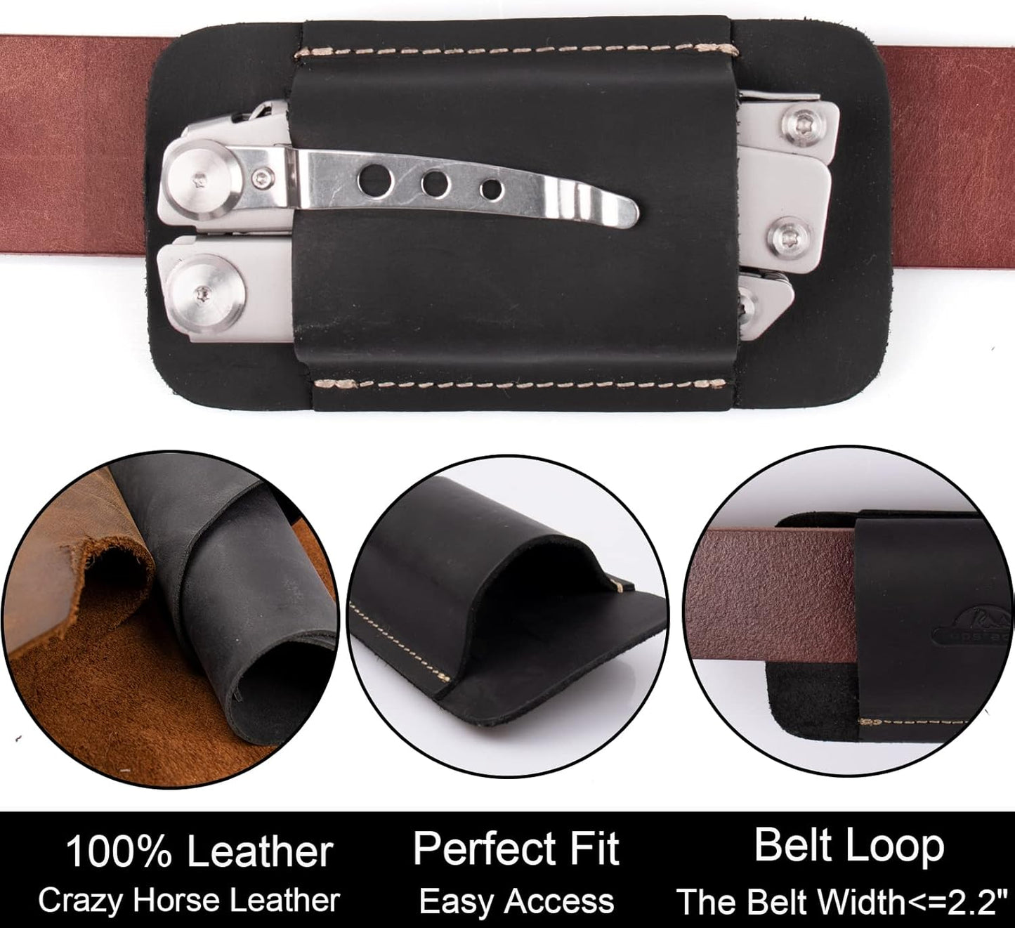 Leather Knife Sheath, Handmade Knife Holster, Horizontal Carry Leather Sheath for Belt, EDC Pocket Organizer for Men,Size S,Darkbrown