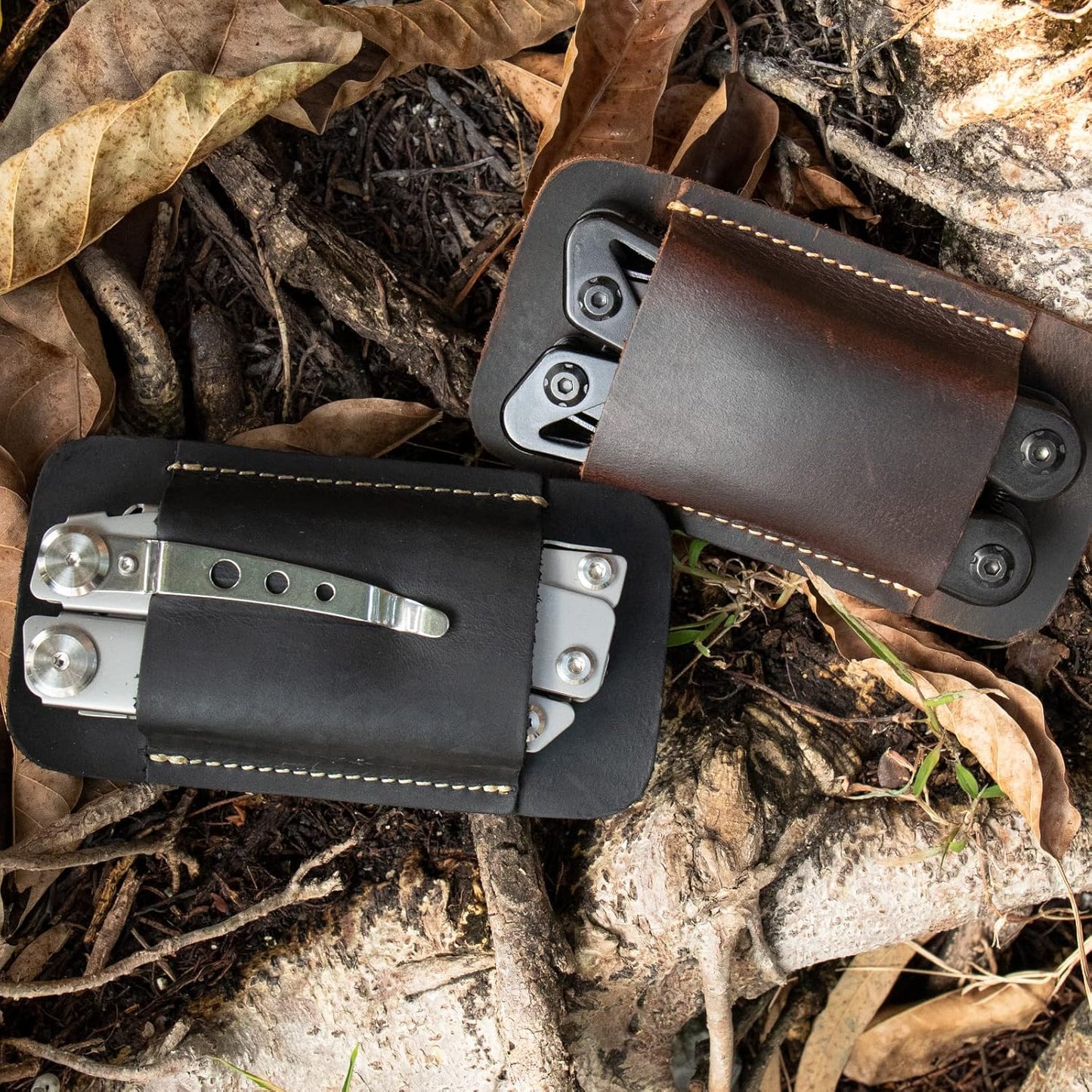 Leather Knife Sheath, Handmade Knife Holster, Horizontal Carry Leather Sheath for Belt, EDC Pocket Organizer for Men,Size S,Darkbrown