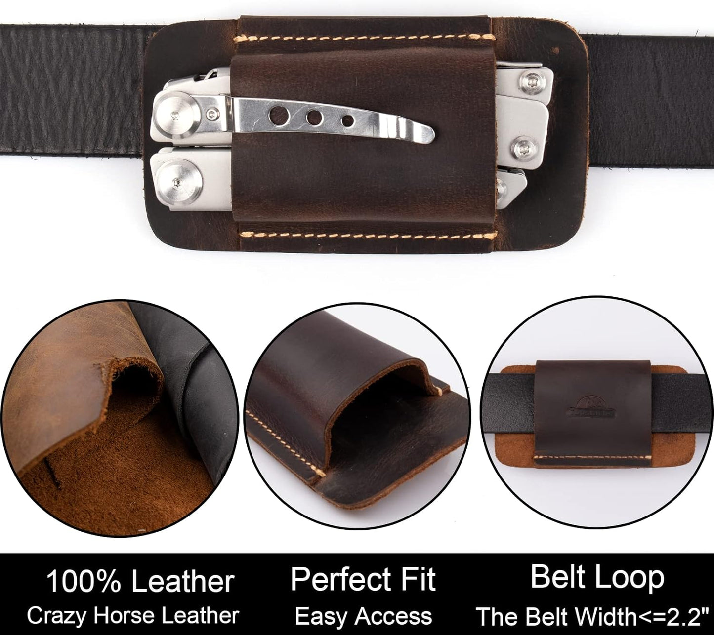 Leather Knife Sheath, Handmade Knife Holster, Horizontal Carry Leather Sheath for Belt, EDC Pocket Organizer for Men,Size S,Darkbrown