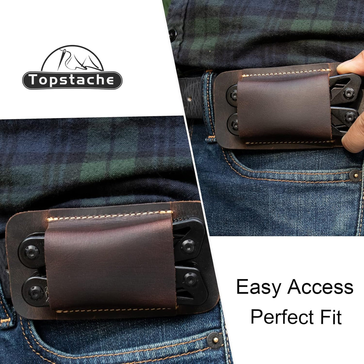 Leather Knife Sheath, Handmade Knife Holster, Horizontal Carry Leather Sheath for Belt, EDC Pocket Organizer for Men,Size S,Darkbrown