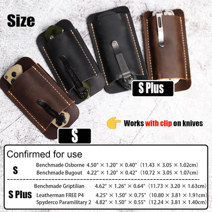 Leather Knife Sheath, Handmade Knife Holster, Horizontal Carry Leather Sheath for Belt, EDC Pocket Organizer for Men,Size S,Darkbrown