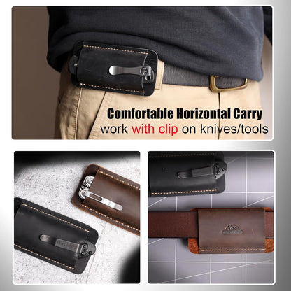 Leather Knife Sheath, Handmade Knife Holster, Horizontal Carry Leather Sheath for Belt, EDC Pocket Organizer for Men,Size S,Darkbrown