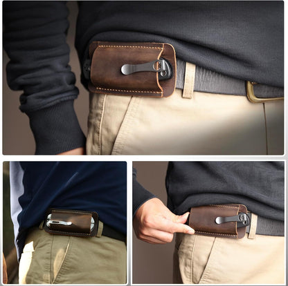 Leather Knife Sheath, Handmade Knife Holster, Horizontal Carry Leather Sheath for Belt, EDC Pocket Organizer for Men,Size S,Darkbrown
