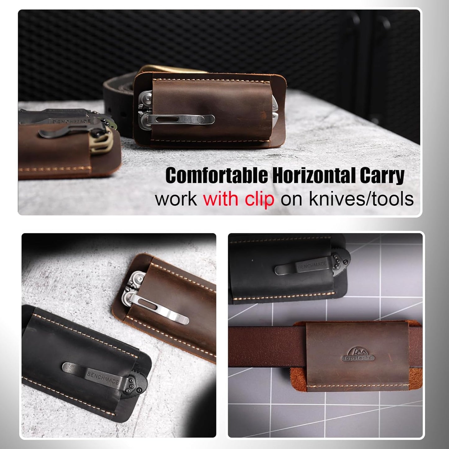 Leather Knife Sheath, Handmade Knife Holster, Horizontal Carry Leather Sheath for Belt, EDC Pocket Organizer for Men,Size S,Darkbrown