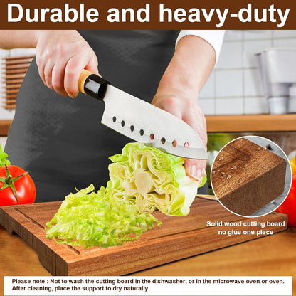 Wooden Cutting Boards For Kitchen Real Solid Sapele Wood Chopping Board One Piece Thick Hard No Glue Non Toxic With Juice Groove And Stand All Whole Single Wood Butcher Block (18 * 12 * 1.2Inch)