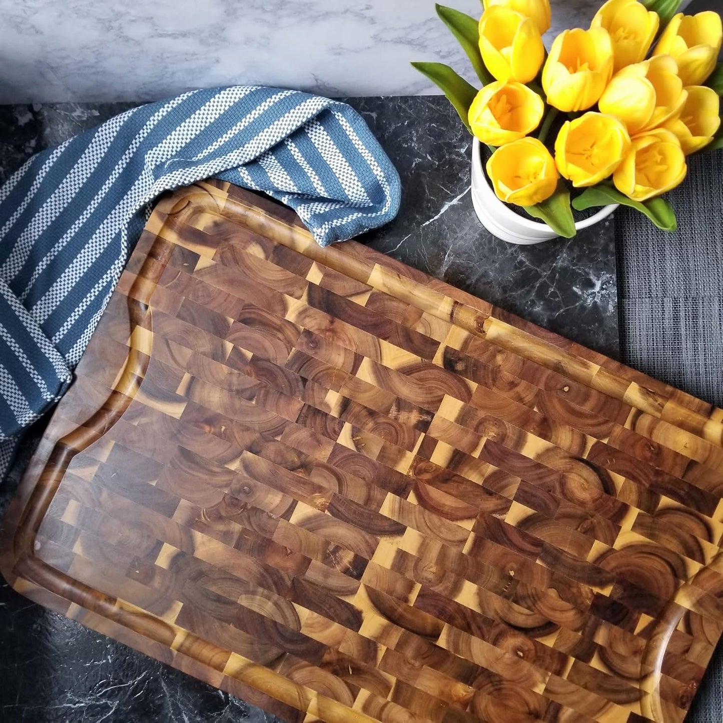 1260 Acacia Supreme End Grain Cutting and Carving Board with Juice Groove, 24" x 16" x 1"