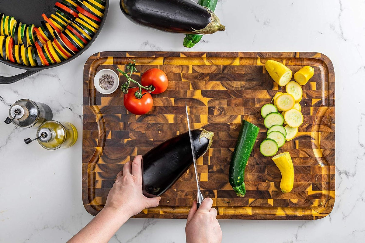 1260 Acacia Supreme End Grain Cutting and Carving Board with Juice Groove, 24" x 16" x 1"