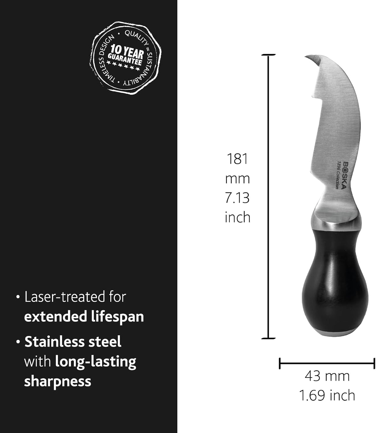 Cheese Scoring Knife Pro 90mm - Premium Quality - German Steel - 1896 Collection - for Hard Cheese Like Parmesan or Gouda - 1896 Collection