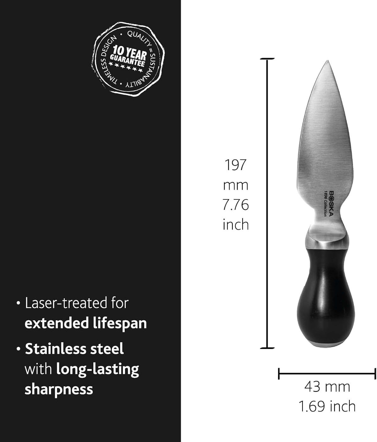 Cheese Scoring Knife Pro 90mm - Premium Quality - German Steel - 1896 Collection - for Hard Cheese Like Parmesan or Gouda - 1896 Collection