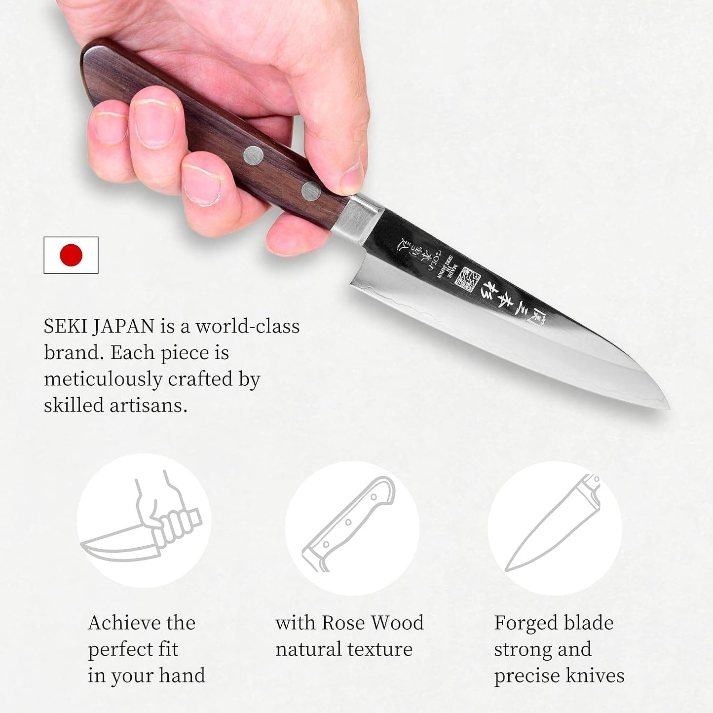 Japanese Petty Knife 8A Stainless Steel Paring Knife Rose Wood Handle 4.7” | Fruit Knife Seki Japan Seki SANBONSUG 120mm