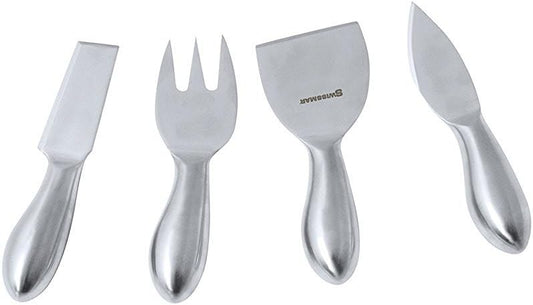 4-Piece Petite Cheese Knife Set Stainless Steel Knives for Cutting, Slicing & Serving Soft, Hard & Aged Cheeses – Includes Cheese Fork, Plane, Knives Ergonomic, Gift Boxed, Dishwasher Safe
