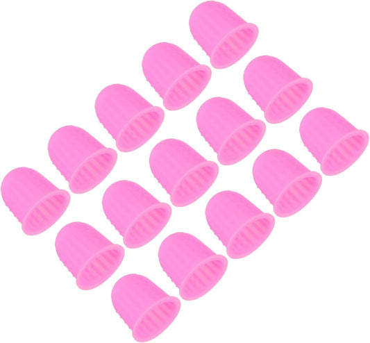 Rubber Finger Tips, 15 Pack Silicone Thumb Fingertip Protector Finger Cots Covers Guard Pads Thimble Grips for Office Counting Sewing, Pink Large Size