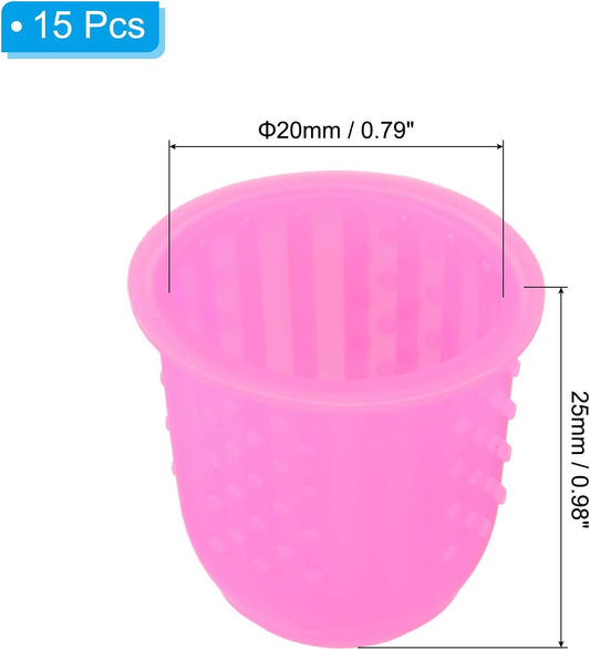 Rubber Finger Tips, 15 Pack Silicone Thumb Fingertip Protector Finger Cots Covers Guard Pads Thimble Grips for Office Counting Sewing, Pink Large Size