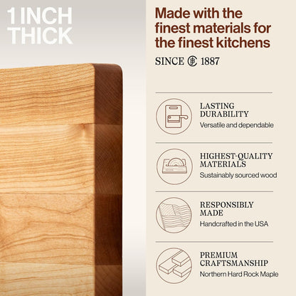 Chop-N-Slice Series Rectangular Maple Cutting Board, 16" x 10" x 1", 4.5 lb – Reversible Edge-Grain Butcher Block, Made in the USA