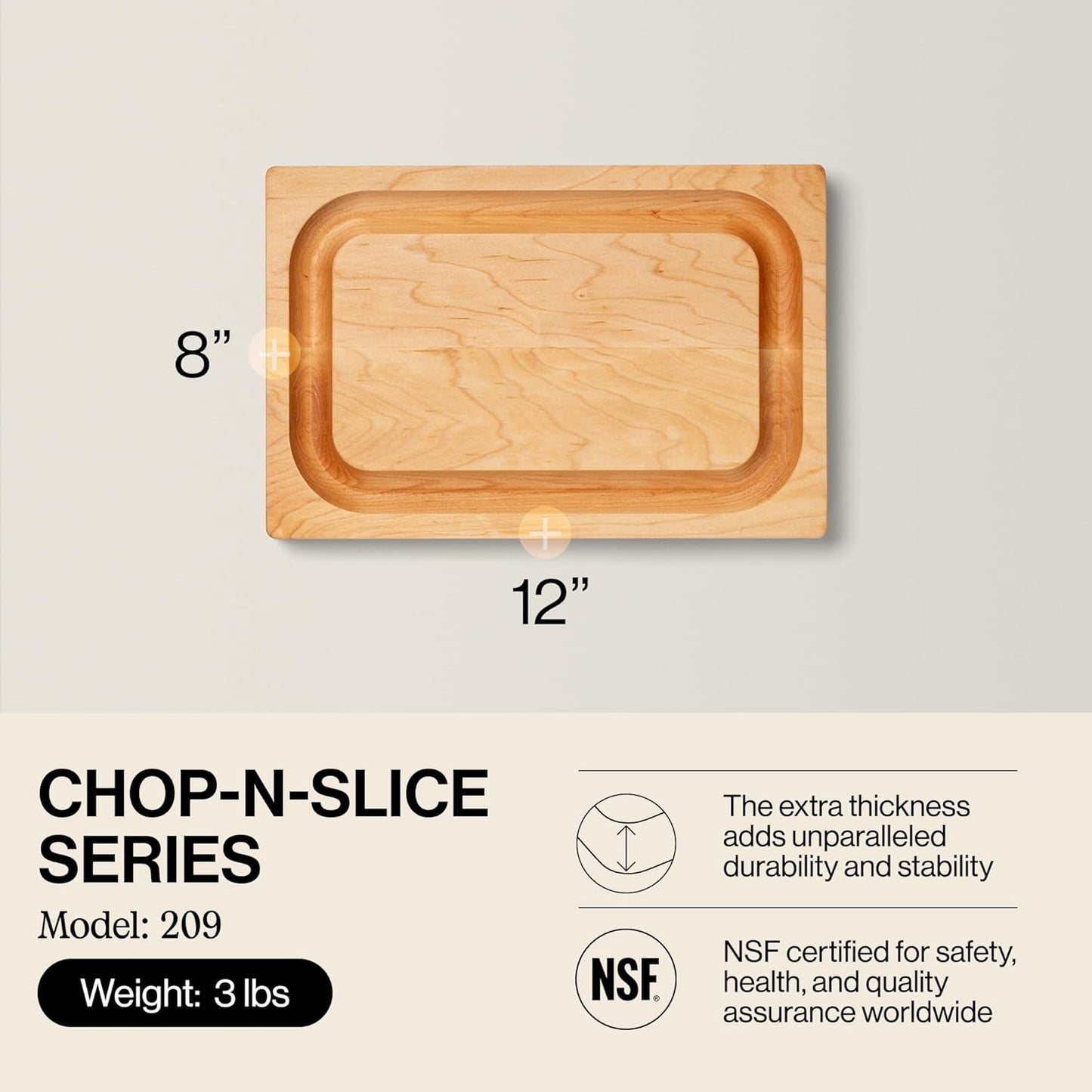 Chop-N-Slice Series Rectangular Maple Cutting Board, 16" x 10" x 1", 4.5 lb – Reversible Edge-Grain Butcher Block, Made in the USA