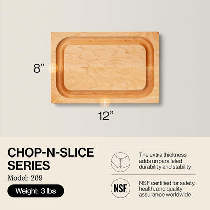 Chop-N-Slice Series Rectangular Maple Cutting Board, 16" x 10" x 1", 4.5 lb – Reversible Edge-Grain Butcher Block, Made in the USA