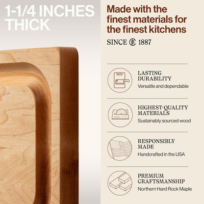 Chop-N-Slice Series Rectangular Maple Cutting Board, 16" x 10" x 1", 4.5 lb – Reversible Edge-Grain Butcher Block, Made in the USA