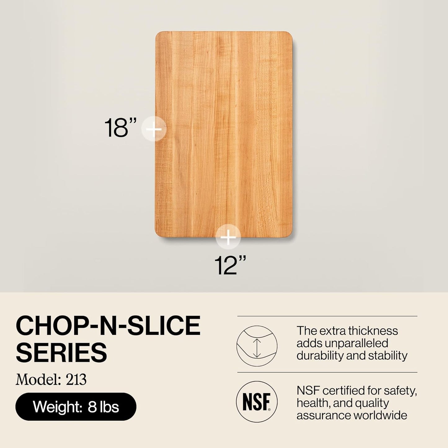Chop-N-Slice Series Rectangular Maple Cutting Board, 16" x 10" x 1", 4.5 lb – Reversible Edge-Grain Butcher Block, Made in the USA