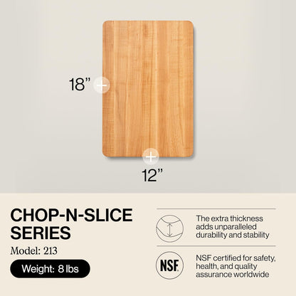 Chop-N-Slice Series Rectangular Maple Cutting Board, 16" x 10" x 1", 4.5 lb – Reversible Edge-Grain Butcher Block, Made in the USA