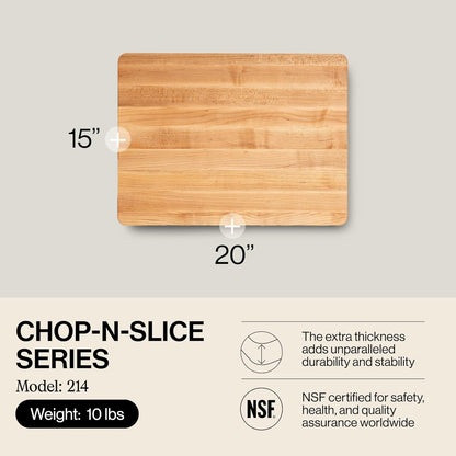 Chop-N-Slice Series Rectangular Maple Cutting Board, 16" x 10" x 1", 4.5 lb – Reversible Edge-Grain Butcher Block, Made in the USA
