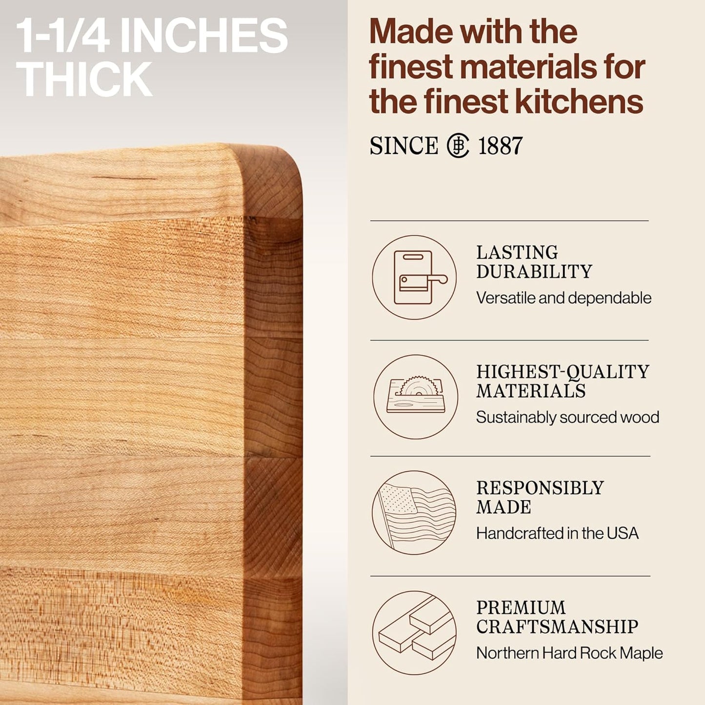 Chop-N-Slice Series Rectangular Maple Cutting Board, 16" x 10" x 1", 4.5 lb – Reversible Edge-Grain Butcher Block, Made in the USA