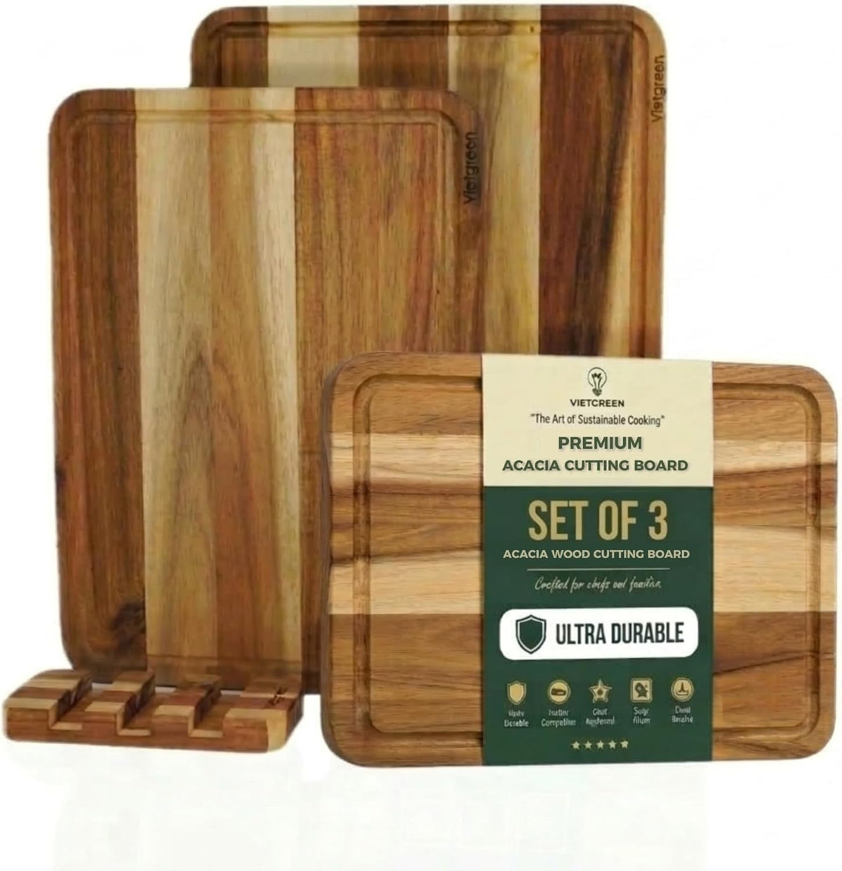 Teak End Grain Cutting Board 20x14x1.5", Deep Juice Groove & Side Handles