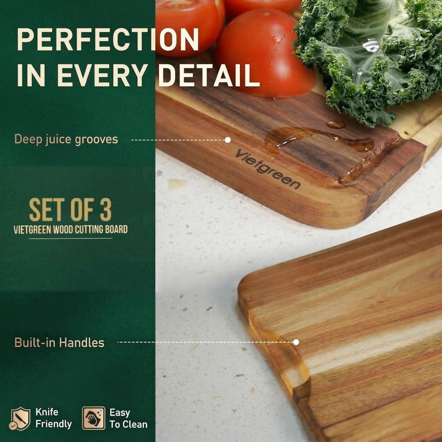 Teak End Grain Cutting Board 20x14x1.5", Deep Juice Groove & Side Handles