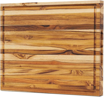 Teak End Grain Cutting Board 20x14x1.5", Deep Juice Groove & Side Handles