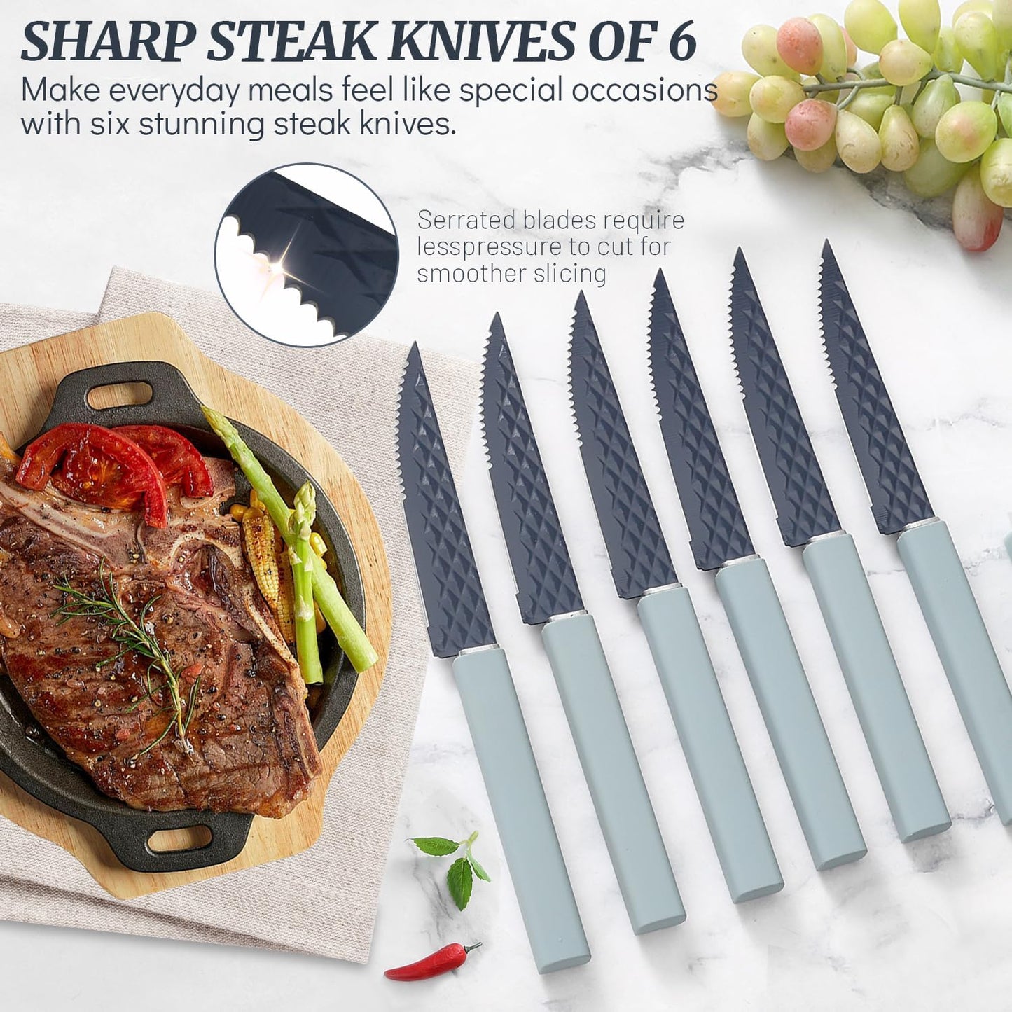 Knife Block Set, 12 Pieces Kitchen Knife Set with In-drawer Knife Block, Stainless Steel Knife Set with 6PCS Steak Knives, Ultra Sharp Non-stick Coating Chef Knife Set,Drawer Knife Organizer (Khaki)
