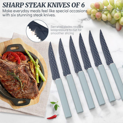 Knife Block Set, 12 Pieces Kitchen Knife Set with In-drawer Knife Block, Stainless Steel Knife Set with 6PCS Steak Knives, Ultra Sharp Non-stick Coating Chef Knife Set,Drawer Knife Organizer (Khaki)