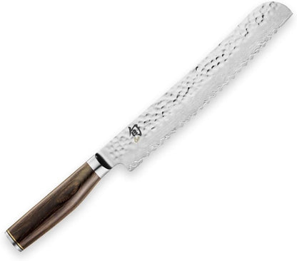 Premier 9" Bread Knife, Handcrafted Japanese Serrated Knife, VG-MAX Core with Damascus Stainless Steel Cladding, Pakkawood Handle, Slicing Tool for Professional and Home Chefs