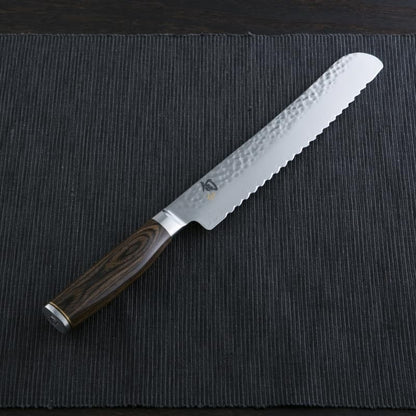 Premier 9" Bread Knife, Handcrafted Japanese Serrated Knife, VG-MAX Core with Damascus Stainless Steel Cladding, Pakkawood Handle, Slicing Tool for Professional and Home Chefs