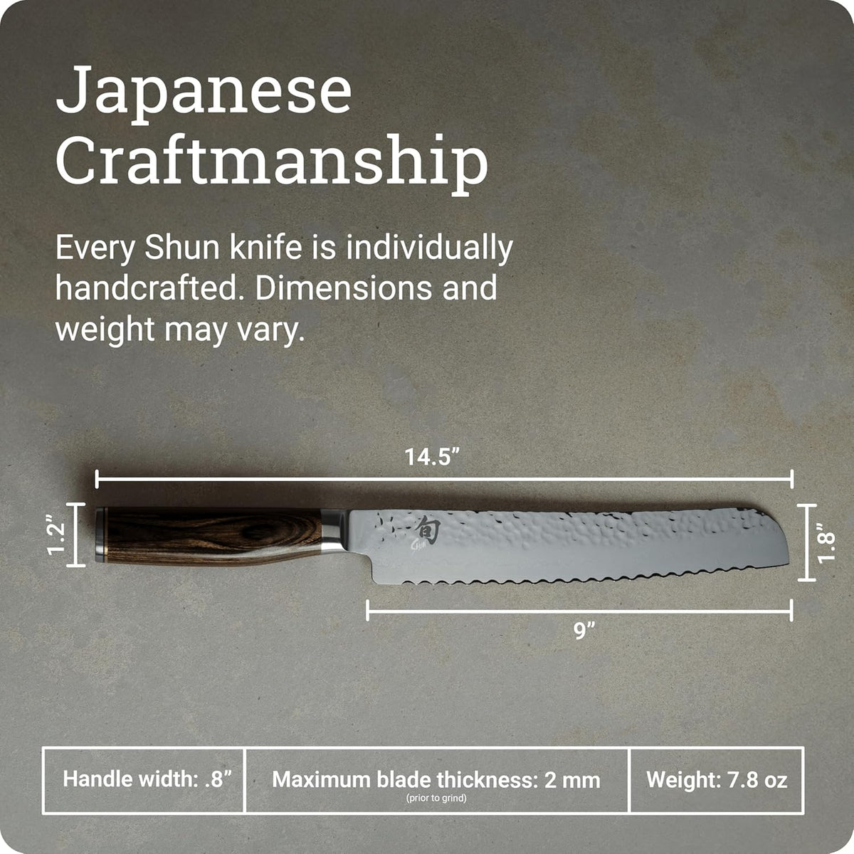 Premier 9" Bread Knife, Handcrafted Japanese Serrated Knife, VG-MAX Core with Damascus Stainless Steel Cladding, Pakkawood Handle, Slicing Tool for Professional and Home Chefs