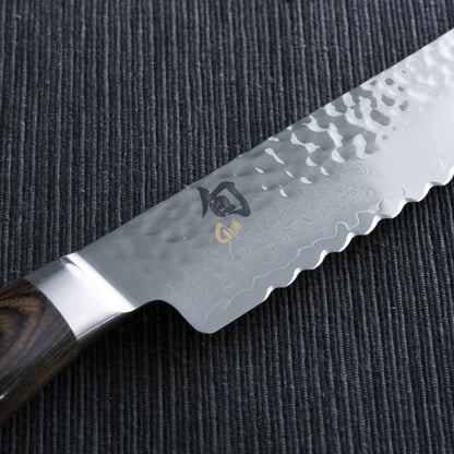 Premier 9" Bread Knife, Handcrafted Japanese Serrated Knife, VG-MAX Core with Damascus Stainless Steel Cladding, Pakkawood Handle, Slicing Tool for Professional and Home Chefs