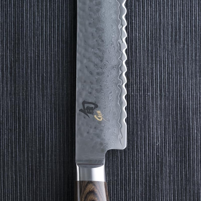 Premier 9" Bread Knife, Handcrafted Japanese Serrated Knife, VG-MAX Core with Damascus Stainless Steel Cladding, Pakkawood Handle, Slicing Tool for Professional and Home Chefs