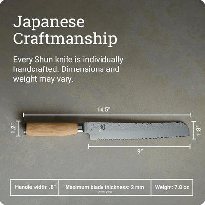 Premier 9" Bread Knife, Handcrafted Japanese Serrated Knife, VG-MAX Core with Damascus Stainless Steel Cladding, Pakkawood Handle, Slicing Tool for Professional and Home Chefs