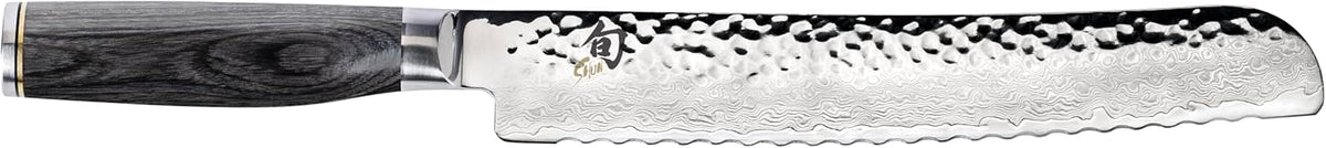 Premier 9" Bread Knife, Handcrafted Japanese Serrated Knife, VG-MAX Core with Damascus Stainless Steel Cladding, Pakkawood Handle, Slicing Tool for Professional and Home Chefs