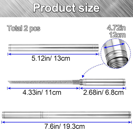 2pcs Stainless Steel Blade with Sheath, Portable Pocket Fruit Knife, All Steel Solid Handle Blade, Multipurpose Mini Knife for Travel Outdoor Camping Picnic Fishing Hunting- Silver