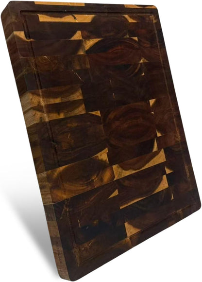 Walnut Wood Cutting Board for Kitchen, End Grain Chopping Board with Juice Groove, Heavy Duty Checkered Board for Cheese and Vegetables, Non-slip Feet, 14" × 11" × 1.5"