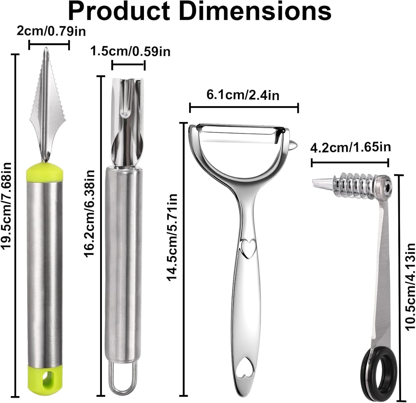 4pcs Kitchen Spiral Vegetable Cutter Set with V-Shaped Carving Cutting Tool, Peeler peeling and Flower-Shaped Fruit Carver Spiralizer Slicer Knife for Potatoes Cucumbers Melons Tomato Veggie