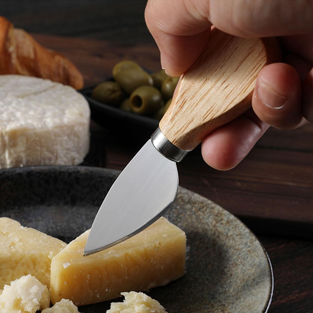 Mini Cheese Knife Set with wood Handle - Stainless Steel Charcuterie Knife Set with 4 Fruit Forks & 4 Small Spoons - Compact Cheese Cutter Set for Charcuterie Boards