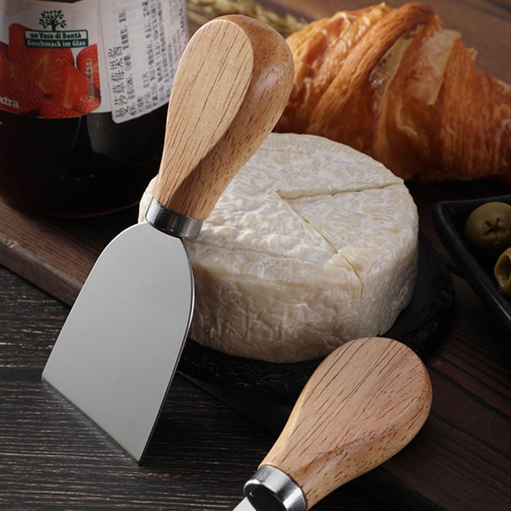Mini Cheese Knife Set with wood Handle - Stainless Steel Charcuterie Knife Set with 4 Fruit Forks & 4 Small Spoons - Compact Cheese Cutter Set for Charcuterie Boards