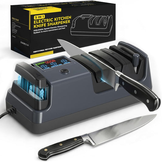 Electric Knife Sharpener for Kitchen - Professional 3-Stage Sharpening for Straight-Edge & Serrated Knives and Scissors, with 100% Diamond Abrasive (Grey)