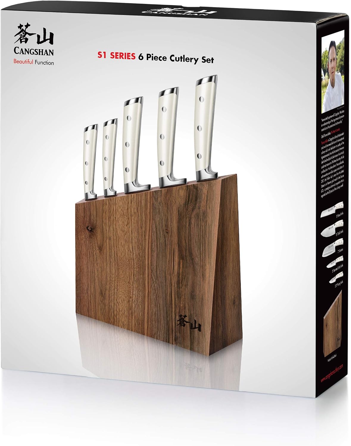 Cangshan S1 Series 1022568 German Steel Forged 5-Piece Starter Knife Block Set, Walnut