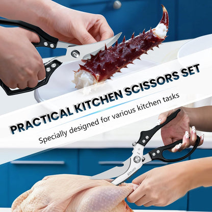 HUUSK Black Kitchen Scissors Set -Heavy Duty Kitchen Shears | High Carbon Steel, Gift Box, for Poultry & Sharp Seafood, for Crab, Shrimp, Lobster, Nuts