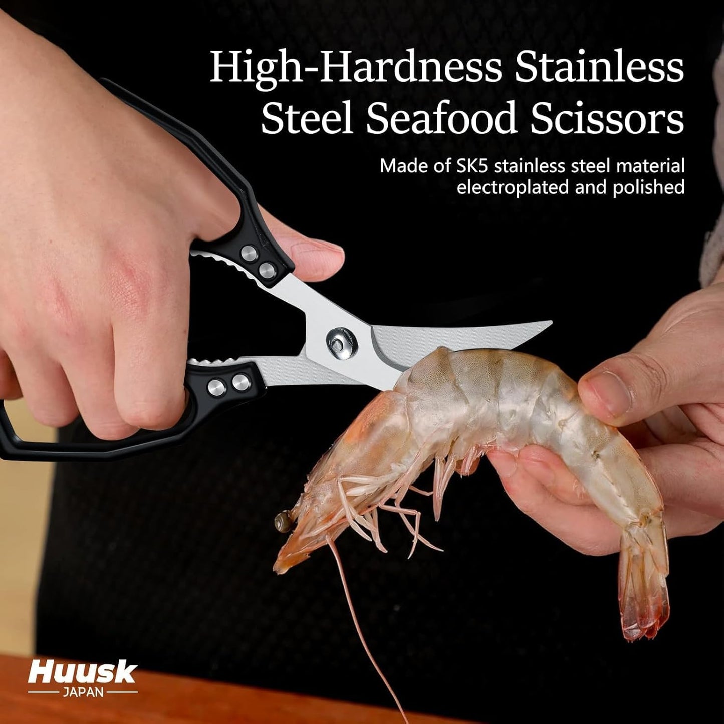 HUUSK Black Kitchen Scissors Set -Heavy Duty Kitchen Shears | High Carbon Steel, Gift Box, for Poultry & Sharp Seafood, for Crab, Shrimp, Lobster, Nuts