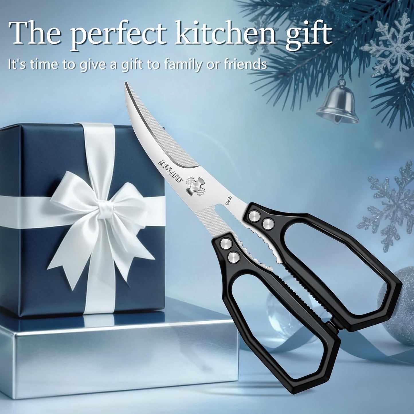 HUUSK Black Kitchen Scissors Set -Heavy Duty Kitchen Shears | High Carbon Steel, Gift Box, for Poultry & Sharp Seafood, for Crab, Shrimp, Lobster, Nuts