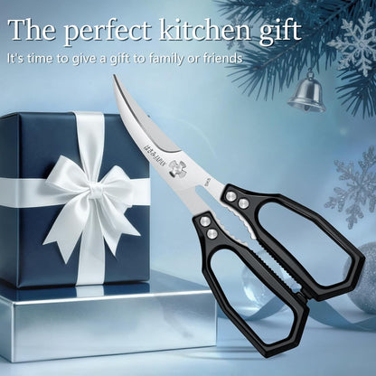 HUUSK Black Kitchen Scissors Set -Heavy Duty Kitchen Shears | High Carbon Steel, Gift Box, for Poultry & Sharp Seafood, for Crab, Shrimp, Lobster, Nuts