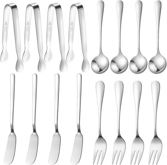 Cheese Butter Spreader Knife Set Charcuterie Accessories 16 Pieces Charcuterie Board Utensils Stainless Steel Spreader Knives Mini Serving Tongs Spoons and Forks for Jam Appetizers Pastry